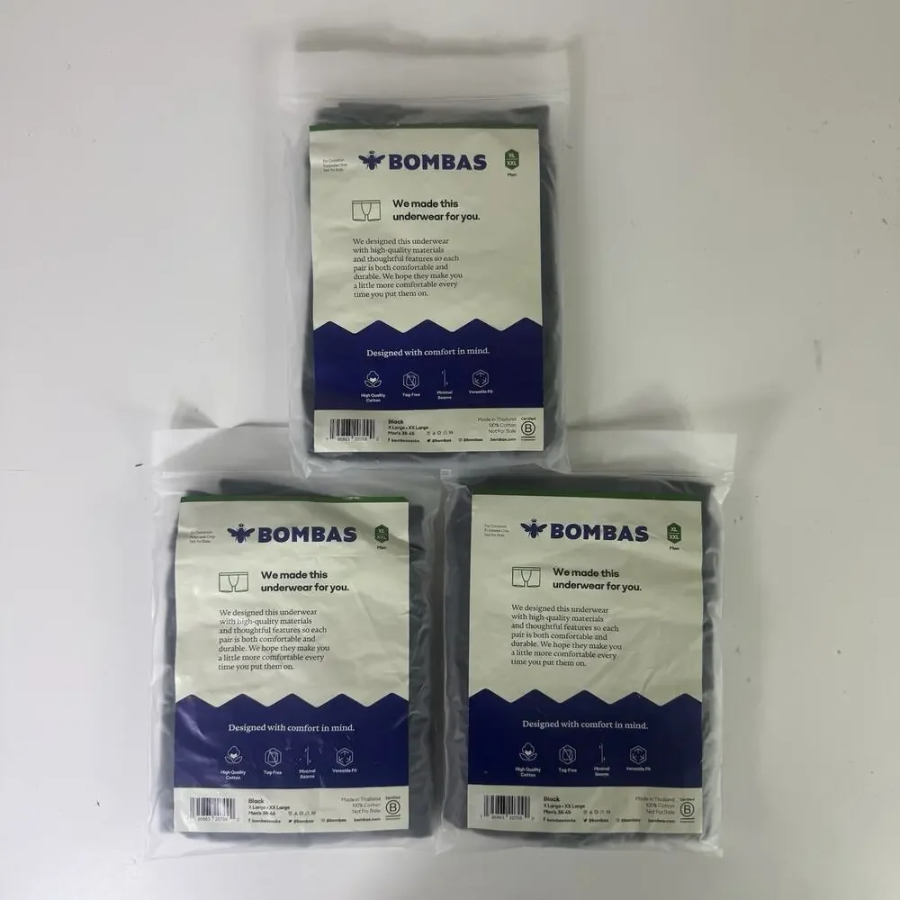 Bombas Men's Tagless Cotton Jersey Boxer Briefs Black Solid 3-Pack XL-XXL